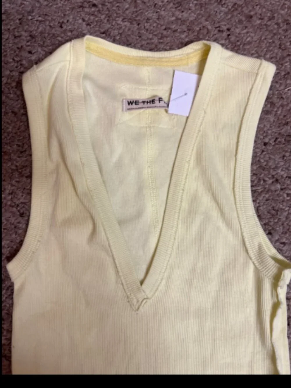 WE THE FREE PEOPLE NERIA V NECK TANK TOP RIBBED LEMON WATER YELLOW CITRON NEW XS